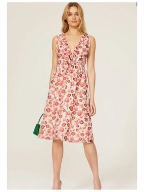 SIPOS Samantha Strawberry Floral Sleeveless Double Tie A-Line Midi Dress S